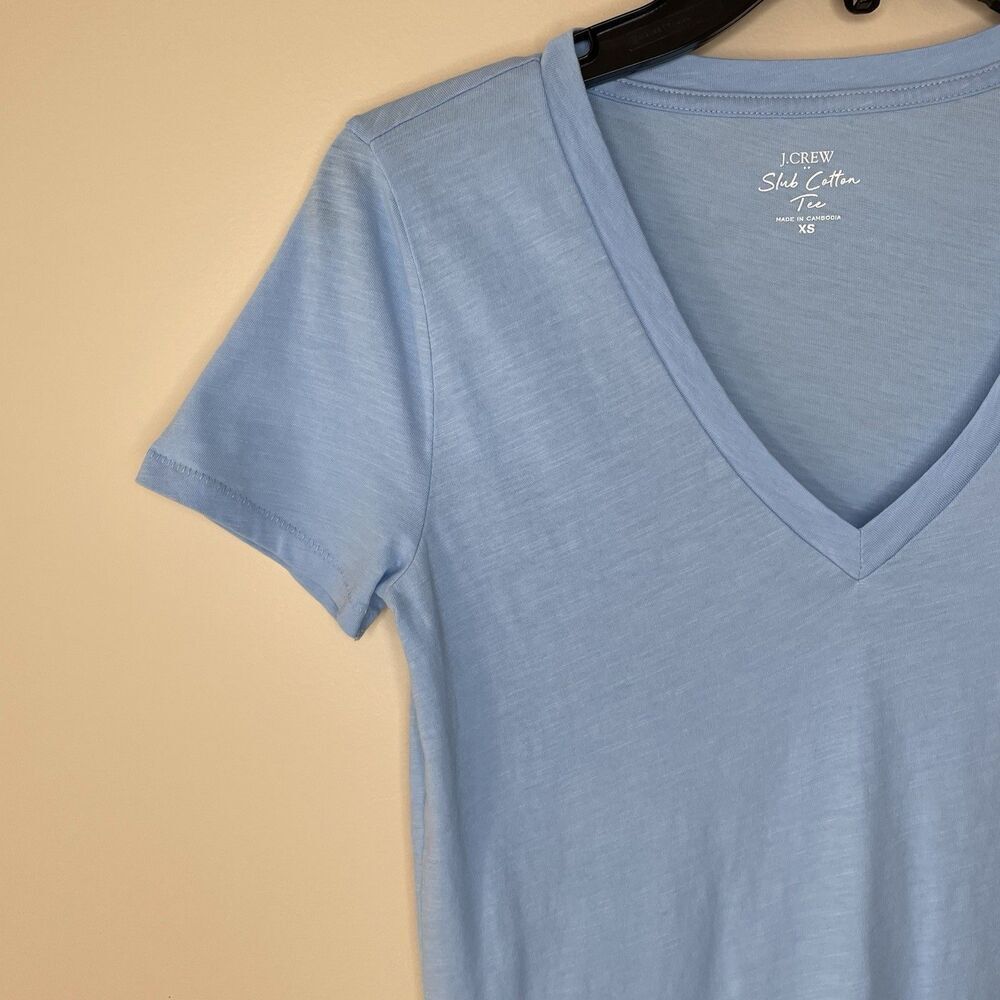 J.CREW T-Shirt Women XS Light Blue Slub Cotton V-Neck Tee NEW Slim-Fit H5967 - Picture 3 of 13